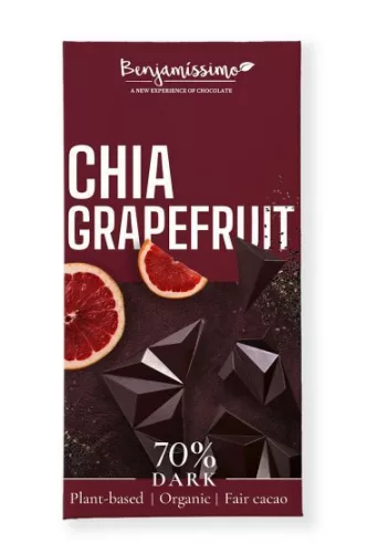 Benjamissimo bio vegán fekete csokoládé chia grapefruit 60 g