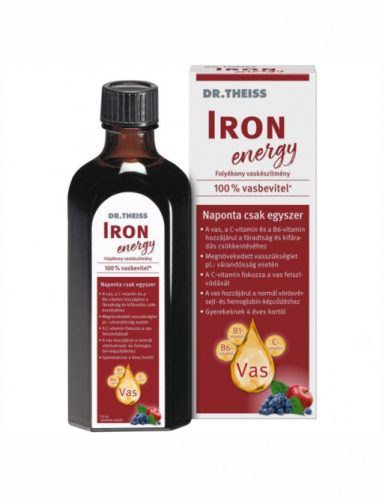 Dr.Theiss iron energy folyékony étrend-kiegészítő vassal és vitaminokkal, édesítőszerrel 500 ml