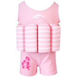   Konfidence Floatsuits™ gyermek úszóruha PINK STRIPE Rugalmas lycra anyagú úszóruha 8 kivehető úszószivacsal