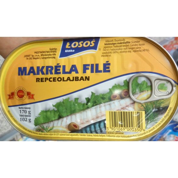 Losos makrélafilé olajban 170 g