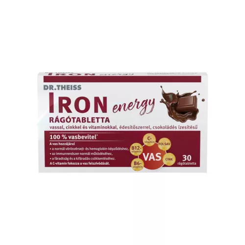 Dr.Theiss iron energy rágótabletta vassal, cinkkel és vitaminokkal csokoládé ízben 30 db