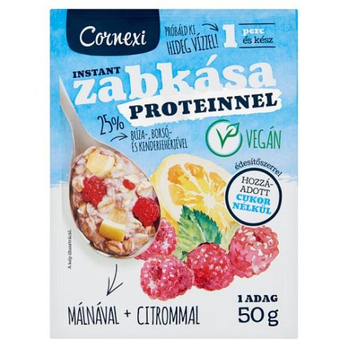 Cornexi vörösáfonyás-meggyes protein zabkása édesítőszerrel, vegán 50g