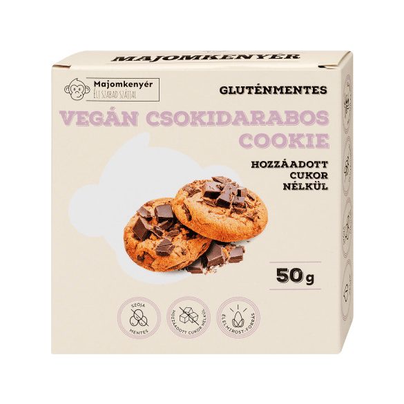 MAJOMKENYÉR GLUTÉNMENTES VEGÁN CSOKIDARABOS COOKIE HOZZÁADOTT CUKOR NÉLKÜL 50G