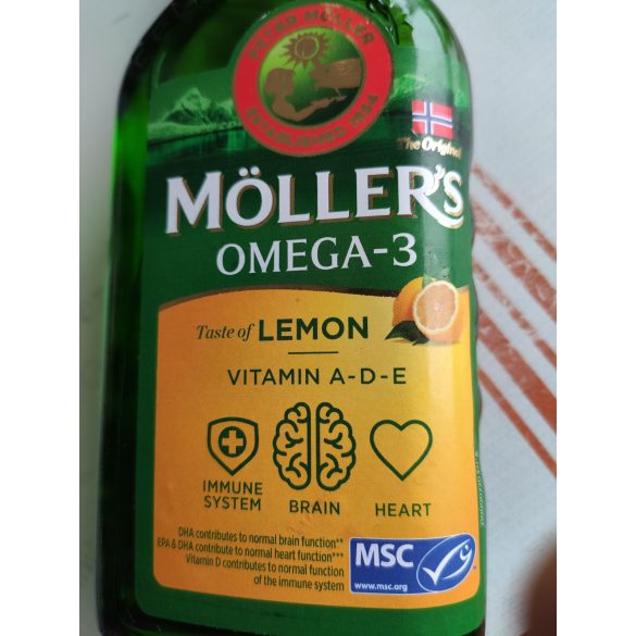 Möllers omega-3 halolaj étrend-kiegészítő a, d és e-vitaminnal, citrom ízesítéssel 250 ml