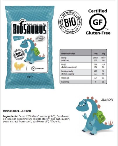 BioSaurus Bio Kukorica Snack - tengeri só 50 g  Új termék