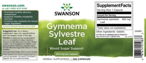 SWANSON GYMNEMA SYLVESTRE LEAF 400 mg /100 db