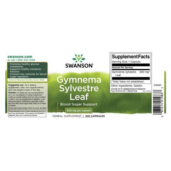 SWANSON GYMNEMA SYLVESTRE LEAF KAPSZ.100